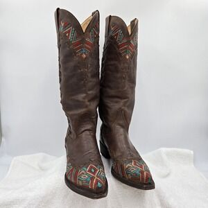 Stetson Women Size 8.5 Doli Aztec Embroidered Snip Toe Distressed Leather Boots